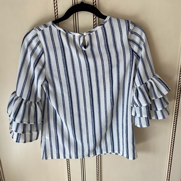 blue and white striped bell sleeved blouse - Picture 3 of 3